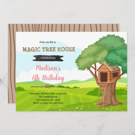 Magic Treehouse Geburtstagseinladung Einladung (Vorne/Hinten)