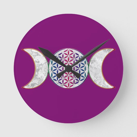 Magic Triple Moon - Spirit Blume des Lebens 2 Runde Wanduhr (Vorderseite)