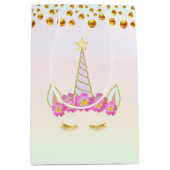 Magic Unicorn Blume & Gold Confetti Mittleres Gesc Mittlere Geschenktüte (Vorderseite)