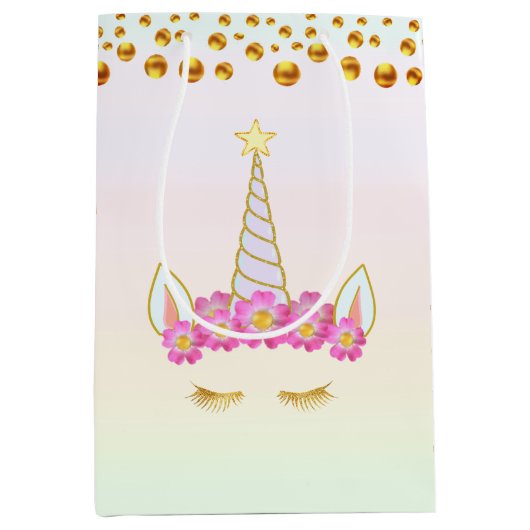 Magic Unicorn Blume & Gold Confetti Mittleres Gesc Mittlere Geschenktüte (Vorderseite)