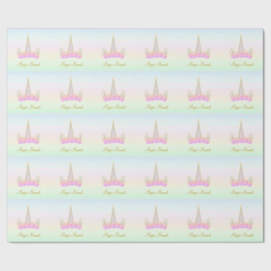 Magic Unicorn Blume & Sterne Geschenkpapier (Flach)