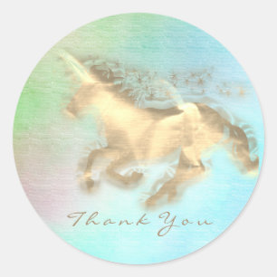 Magic Unicorn Gold Stars Danke Mint Blue Ombre Runder Aufkleber