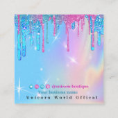 Magic Unicorn Holographic Glitzer Tropfen Quadratische Visitenkarte (Rückseite)