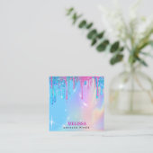 Magic Unicorn Holographic Glitzer Tropfen Quadratische Visitenkarte (Stehend Vorderseite)