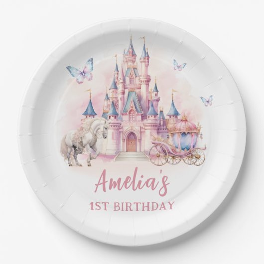 Magic Unicorn Princess Burg Birthday Papierplatte Pappteller (Vorderseite)