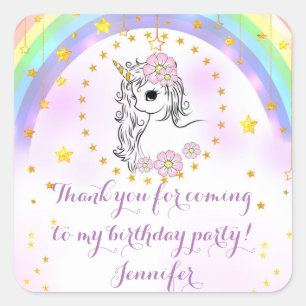 Magic Unicorn Rainbow Gold Star Liebeskleber Quadratischer Aufkleber