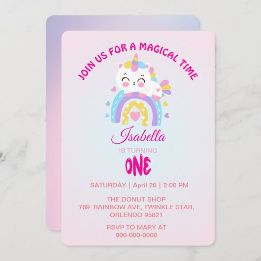 Magic Unicorn Regenbogengradienten 1. Party Einladung (Vorne/Hinten)