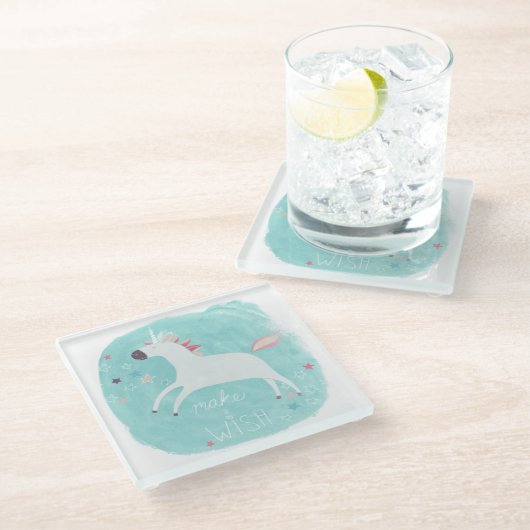 Magic Unicorn Squad - Mach einen Wunsch Glasuntersetzer (Schrägansicht)