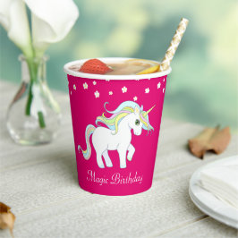 Magic Unicorn und Weiße Blume auf Magenta Pappbecher