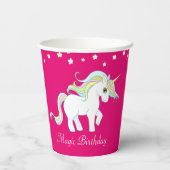 Magic Unicorn und Weiße Blume auf Magenta Pappbecher (Rückseite)
