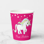 Magic Unicorn und Weiße Blume auf Magenta Pappbecher (Vorderseite)