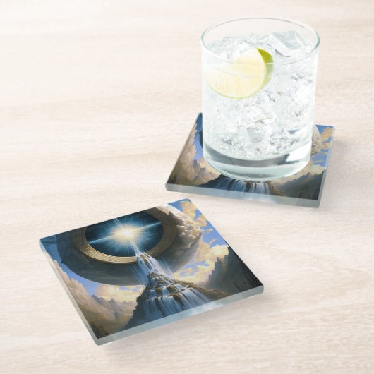 Magic Waterfall Surreal Fantasy Art Glasuntersetzer (Schrägansicht)