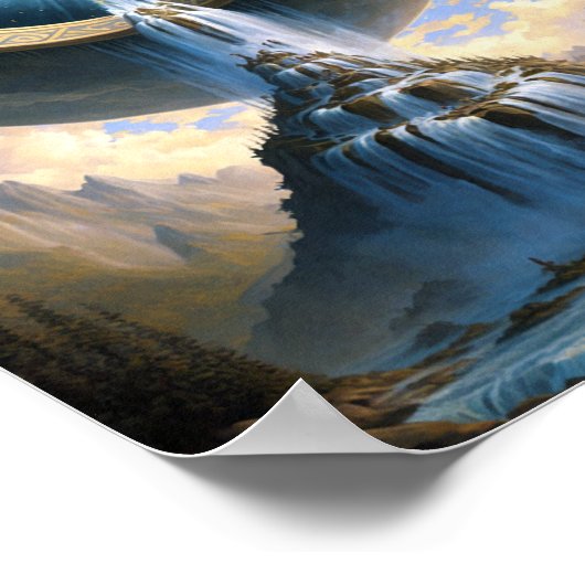 Magic Waterfall Surreal Fantasy Art Poster (Ecke)