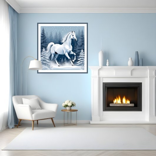 Magic White Winter Horse Poster