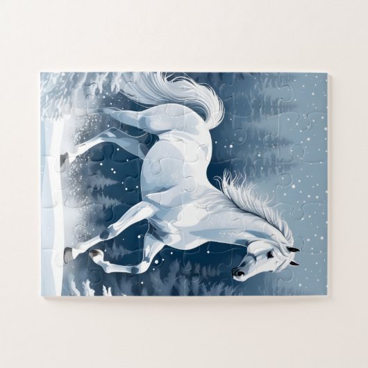 Magic White Winter Horse Puzzle (Horizontal)