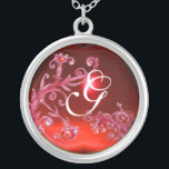 MAGIC WIRBEL IN RED Monogram , Ruby Versilberte Kette<br><div class="desc">Elegantes,  einzigartiges und farbenfrohes Design,  Schnörkel ,  Blüten und Blüten im Frühling. Aquarellmalerei mit goldener und silberner Folie .</div>