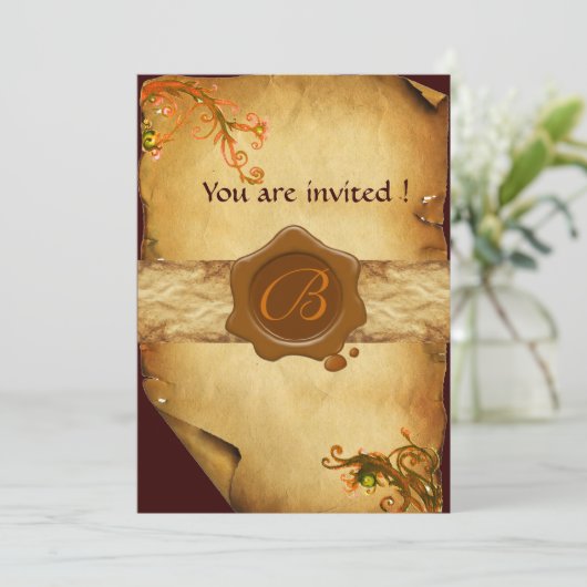 MAGIC WIRBEL PARCHMENT UND BROWWAX SIEGEL MONOGRAM EINLADUNG (Stehend Vorderseite)