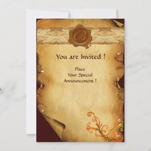 MAGIC WIRBEL PARCHMENT UND BROWWAX SIEGEL MONOGRAM EINLADUNG (Rückseite)