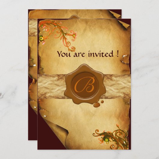 MAGIC WIRBEL PARCHMENT UND BROWWAX SIEGEL MONOGRAM EINLADUNG (Vorne/Hinten)