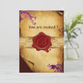 MAGIC WIRBEL PARCHMENT UND ROTES WAX SIEGEL MONOGR EINLADUNG (Stehend Vorderseite)