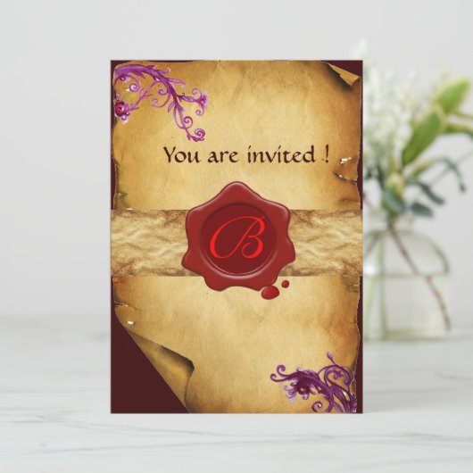 MAGIC WIRBEL PARCHMENT UND ROTES WAX SIEGEL MONOGR EINLADUNG (Stehend Vorderseite)