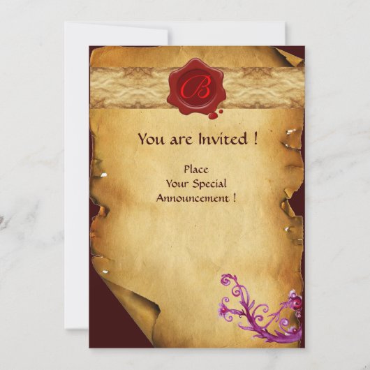 MAGIC WIRBEL PARCHMENT UND ROTES WAX SIEGEL MONOGR EINLADUNG (Rückseite)