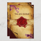 MAGIC WIRBEL PARCHMENT UND ROTES WAX SIEGEL MONOGR EINLADUNG (Vorne/Hinten)