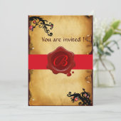 MAGIC WIRBEL PARCHMENT UND ROTES WAX SIEGEL MONOGR EINLADUNG (Stehend Vorderseite)