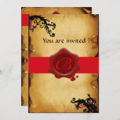 MAGIC WIRBEL PARCHMENT UND ROTES WAX SIEGEL MONOGR EINLADUNG (Vorne/Hinten)