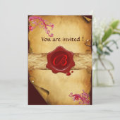 MAGIC WIRBEL PARCHMENT UND ROTES WAX SIEGEL MONOGR EINLADUNG (Stehend Vorderseite)