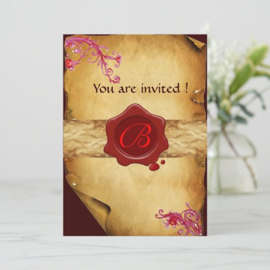 MAGIC WIRBEL PARCHMENT UND ROTES WAX SIEGEL MONOGR EINLADUNG (Stehend Vorderseite)
