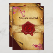 MAGIC WIRBEL PARCHMENT UND ROTES WAX SIEGEL MONOGR EINLADUNG (Vorne/Hinten)