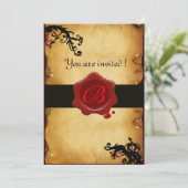 MAGIC WIRBEL PARCHMENT UND ROTES WAX SIEGEL MONOGR EINLADUNG (Stehend Vorderseite)