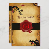 MAGIC WIRBEL PARCHMENT UND ROTES WAX SIEGEL MONOGR EINLADUNG (Vorne/Hinten)