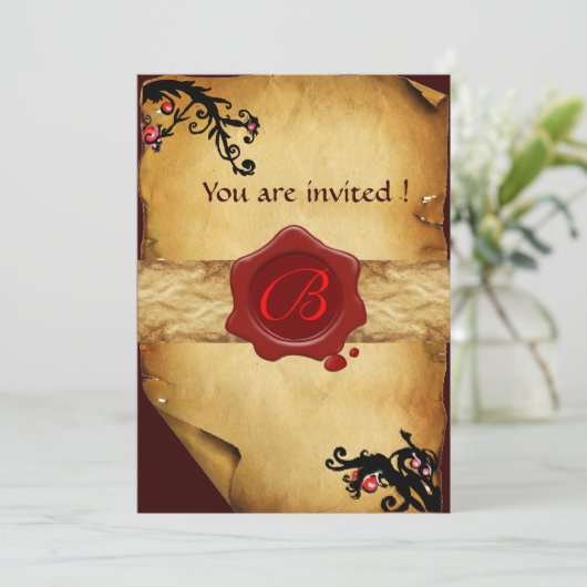 MAGIC WIRBEL PARCHMENT UND ROTES WAX SIEGEL MONOGR EINLADUNG (Stehend Vorderseite)