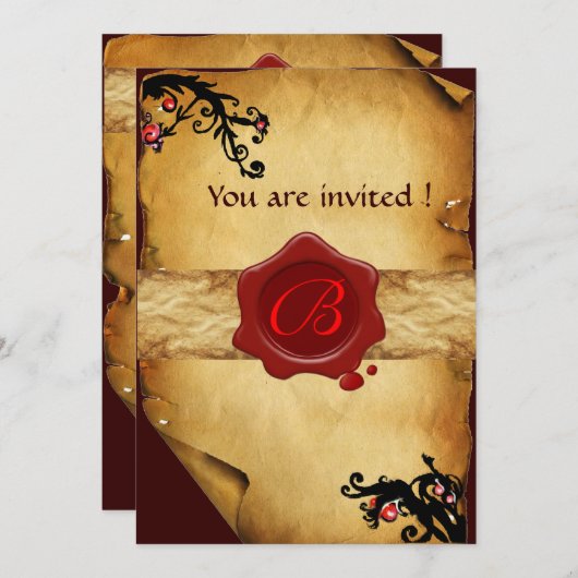 MAGIC WIRBEL PARCHMENT UND ROTES WAX SIEGEL MONOGR EINLADUNG (Vorne/Hinten)