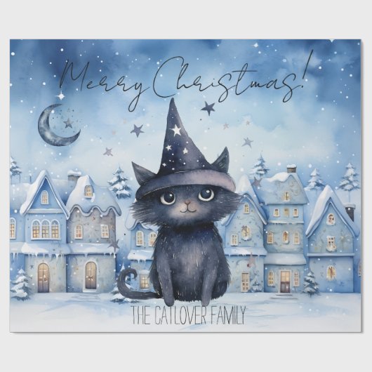 Magic Wizard Cat Watercolor Weihnachten Geschenkpapier (Flach)
