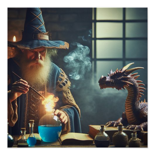 Magic Wizard Dragon Fantasy Art Poster (Vorderseite)