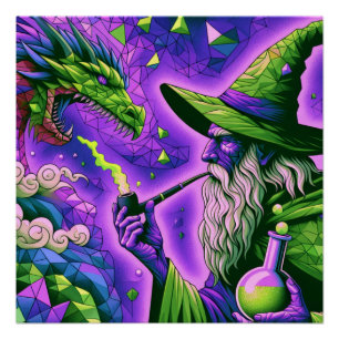 Magic Wizard Dragon Fantasy Art Poster