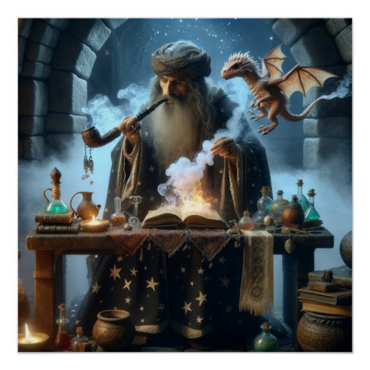 Magic Wizard Dragon Fantasy Art Poster (Vorderseite)