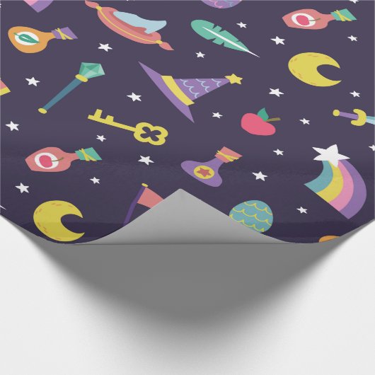 MAGIC WIZARD FAIRD TALE ELEMENTE Blau Hintergrund Geschenkpapier (Ecke)