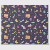 MAGIC WIZARD FAIRD TALE ELEMENTE Blau Hintergrund Geschenkpapier (Flach)