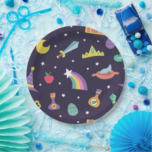 MAGIC WIZARD FAIRD TALE ELEMENTE Blau Hintergrund Pappteller (Party)