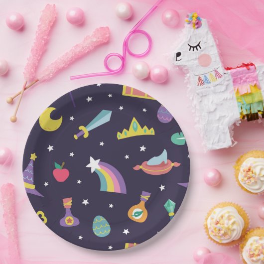 MAGIC WIZARD FAIRD TALE ELEMENTE Blau Hintergrund Pappteller (Party)