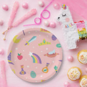 MAGIC WIZARD FAIRD TALE ELEMENTE Rosa Hintergrund Pappteller (Party)