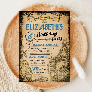 Magic Wizard Hexe Blue Birthday Party Einladung