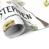 Magic Wizard Hexenschülerei Personalisiert Geschenkpapier (Rolleneckpunkt)