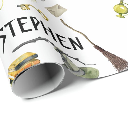 Magic Wizard Hexenschülerei Personalisiert Geschenkpapier (Rolleneckpunkt)