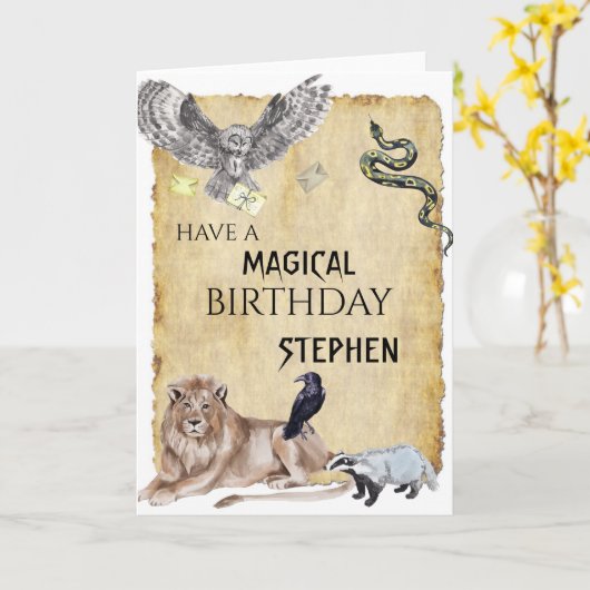 Magic Wizard Hexenschülerei zum Geburtstag Karte (Gelbe Blume)