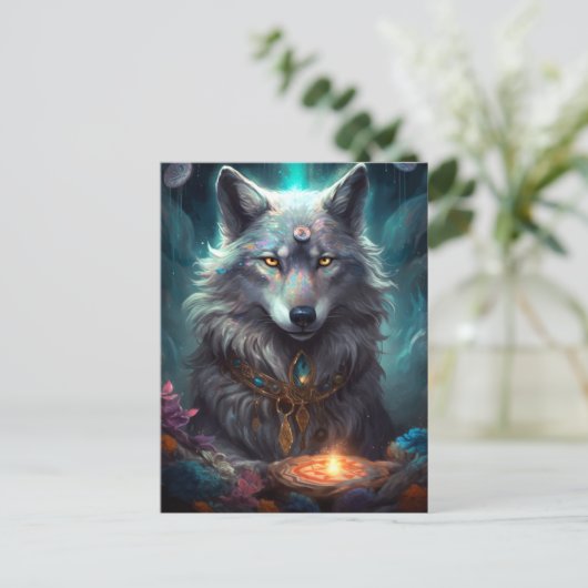 Magic Wolf Fantasy Art Postkarte (Stehend Vorderseite)